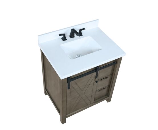 Lexora Marsyas 30" - Rustic Brown Single Bathroom Vanity (Options: White Quartz Top, White Square Sink and 28" Mirror w/ Faucet) - Lexora - Ambient Home