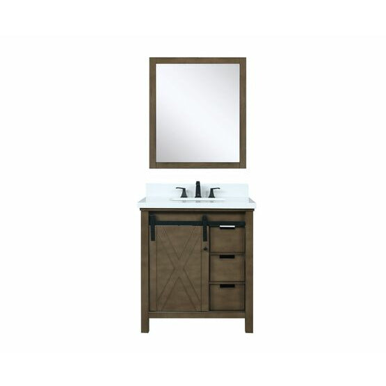 Lexora Marsyas 30" - Rustic Brown Single Bathroom Vanity (Options: White Quartz Top, White Square Sink and 28" Mirror w/ Faucet) - Lexora - Ambient Home