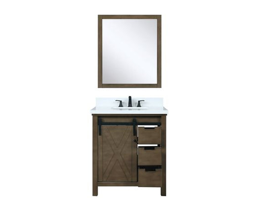 Lexora Marsyas 30" - Rustic Brown Single Bathroom Vanity (Options: White Quartz Top, White Square Sink and 28" Mirror w/ Faucet) - Lexora - Ambient Home