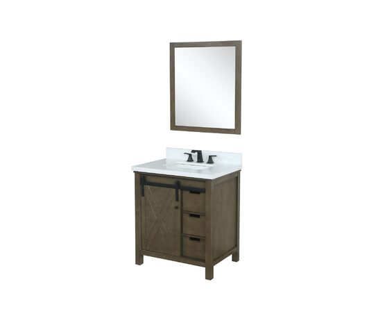 Lexora Marsyas 30" - Rustic Brown Single Bathroom Vanity (Options: White Quartz Top, White Square Sink and 28" Mirror w/ Faucet) - Lexora - Ambient Home