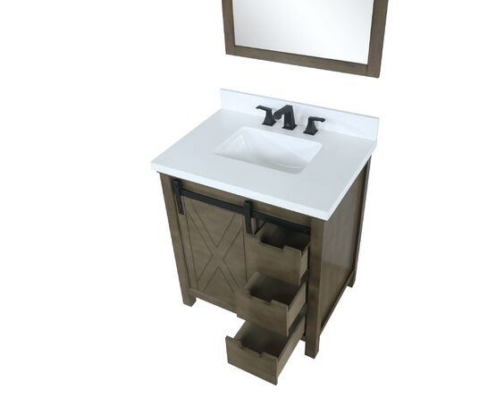 Lexora Marsyas 30" - Rustic Brown Single Bathroom Vanity (Options: White Quartz Top, White Square Sink and 28" Mirror w/ Faucet) - Lexora - Ambient Home