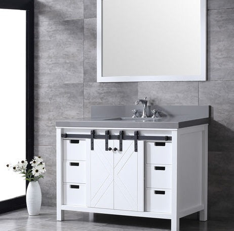 Lexora Marsyas 48" - White Single Bathroom Vanity (Options: Grey Quartz Top, White Square Sink and 44" Mirror w/ Faucet) - Lexora - Ambient Home