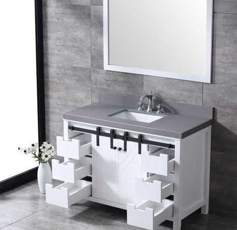 Lexora Marsyas 48" - White Single Bathroom Vanity (Options: Grey Quartz Top, White Square Sink and 44" Mirror w/ Faucet) - Lexora - Ambient Home