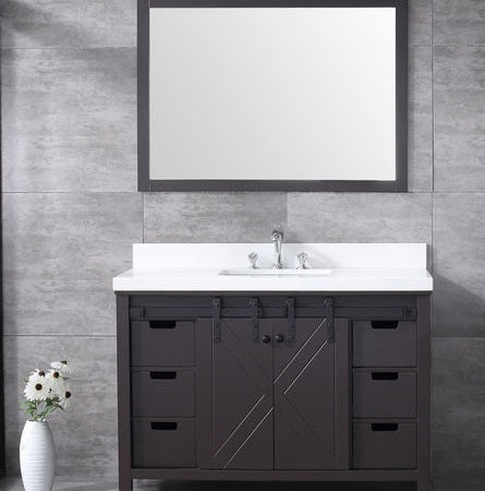 Lexora Marsyas 48" - Brown Single Bathroom Vanity (Options: White Quartz Top, White Square Sink and 44" Mirror w/ Faucet) - Lexora - Ambient Home