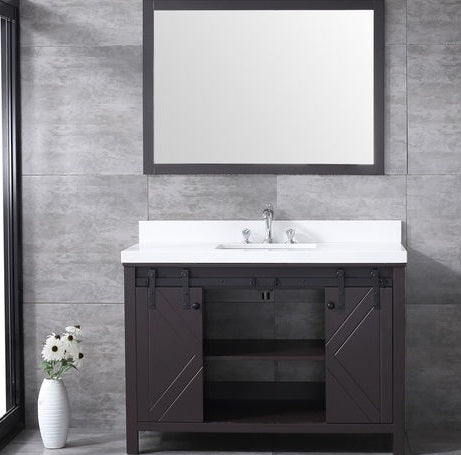 Lexora Marsyas 48" - Brown Single Bathroom Vanity (Options: White Quartz Top, White Square Sink and 44" Mirror w/ Faucet) - Lexora - Ambient Home