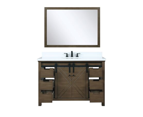 Lexora Marsyas 48" - Rustic Brown Single Bathroom Vanity (Options: White Quartz Top, White Square Sink and 44" Mirror w/ Faucet) - Lexora - Ambient Home