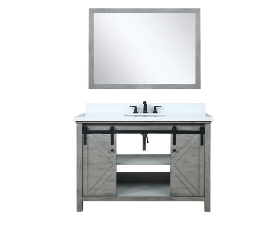 Lexora Marsyas 48" - Ash Grey Single Bathroom Vanity (Options: White Quartz Top, White Square Sink and 44" Mirror w/ Faucet) - Lexora - Ambient Home