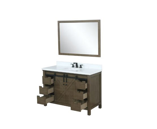 Lexora Marsyas 48" - Rustic Brown Single Bathroom Vanity (Options: White Quartz Top, White Square Sink and 44" Mirror w/ Faucet) - Lexora - Ambient Home