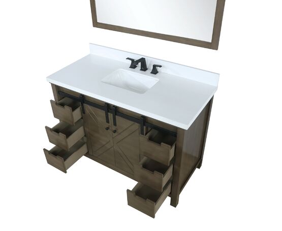 Lexora Marsyas 48" - Rustic Brown Single Bathroom Vanity (Options: White Quartz Top, White Square Sink and 44" Mirror w/ Faucet) - Lexora - Ambient Home