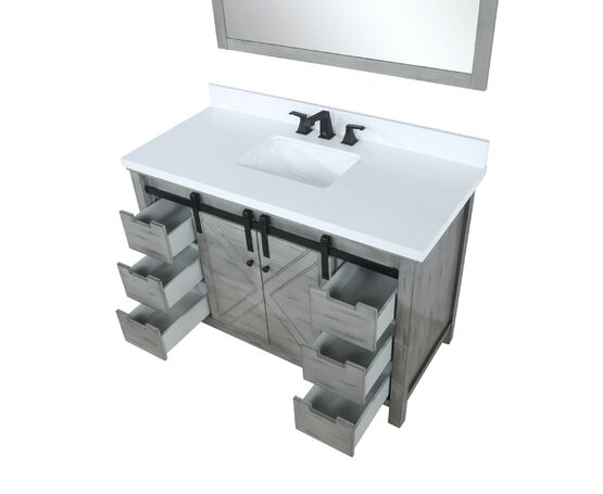 Lexora Marsyas 48" - Ash Grey Single Bathroom Vanity (Options: White Quartz Top, White Square Sink and 44" Mirror w/ Faucet) - Lexora - Ambient Home