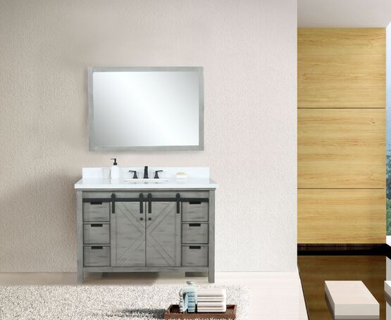 Lexora Marsyas 48" - Ash Grey Single Bathroom Vanity (Options: White Quartz Top, White Square Sink and 44" Mirror w/ Faucet) - Lexora - Ambient Home