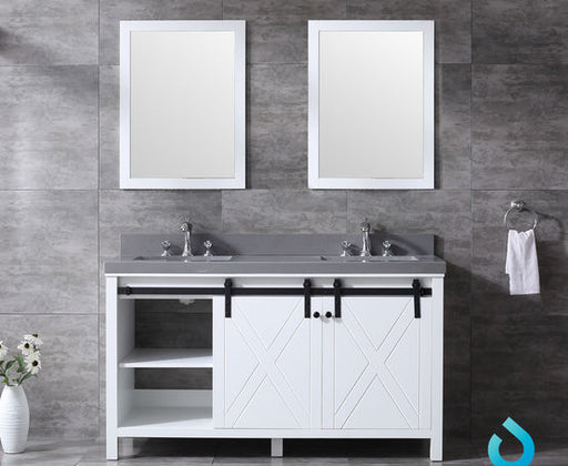 Lexora Marsyas 60" - White Double Bathroom Vanity (Options: Grey Quartz Top, White Square Sinks and 24" Mirrors w/ Faucets) - Lexora - Ambient Home