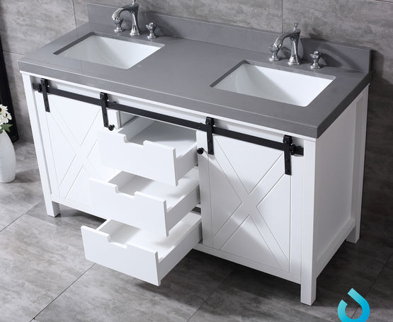 Lexora Marsyas 60" - White Double Bathroom Vanity (Options: Grey Quartz Top, White Square Sinks and 24" Mirrors w/ Faucets) - Lexora - Ambient Home