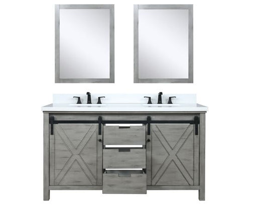 Lexora Marsyas 60" - Ash Grey Double Bathroom Vanity (Options: White Quartz Top, White Square Sinks and 24" Mirrors w/ Faucets) - Lexora - Ambient Home