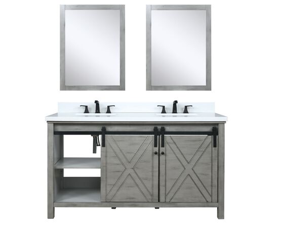 Lexora Marsyas 60" - Ash Grey Double Bathroom Vanity (Options: White Quartz Top, White Square Sinks and 24" Mirrors w/ Faucets) - Lexora - Ambient Home