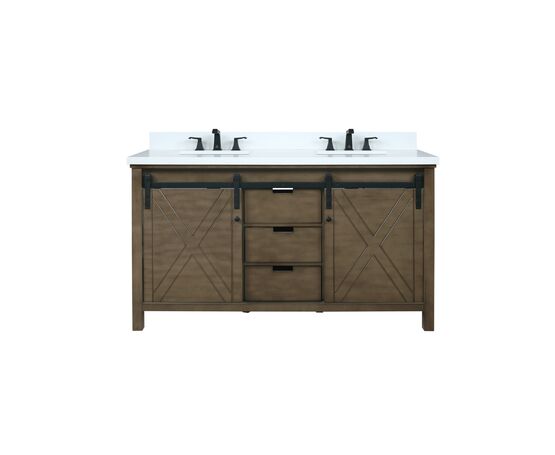 Lexora Marsyas 60" - Rustic Brown Double Bathroom Vanity (Options: White Quartz Top, White Square Sinks and 24" Mirrors w/ Faucets) - Lexora - Ambient Home