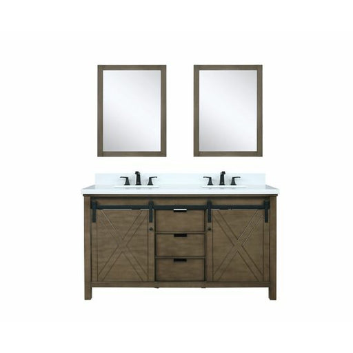 Lexora Marsyas 60" - Rustic Brown Double Bathroom Vanity (Options: White Quartz Top, White Square Sinks and 24" Mirrors w/ Faucets) - Lexora - Ambient Home