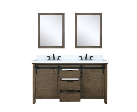 Lexora Marsyas 60" - Rustic Brown Double Bathroom Vanity (Options: White Quartz Top, White Square Sinks and 24" Mirrors w/ Faucets) - Lexora - Ambient Home