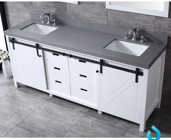 Lexora Marsyas 80" - Double Bathroom Vanity (Options: Grey Quartz Top, White Square Sinks and 30" Mirrors w/ Faucets) - Lexora - Ambient Home