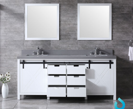 Lexora Marsyas 80" - Double Bathroom Vanity (Options: Grey Quartz Top, White Square Sinks and 30" Mirrors w/ Faucets) - Lexora - Ambient Home