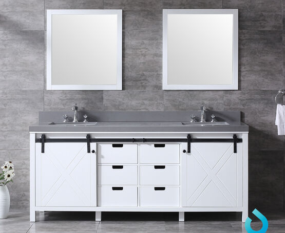 Lexora Marsyas 80" - Double Bathroom Vanity (Options: Grey Quartz Top, White Square Sinks and 30" Mirrors w/ Faucets) - Lexora - Ambient Home