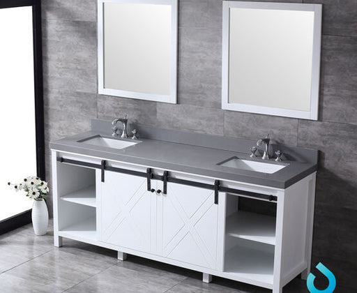 Lexora Marsyas 80" - Double Bathroom Vanity (Options: Grey Quartz Top, White Square Sinks and 30" Mirrors w/ Faucets) - Lexora - Ambient Home