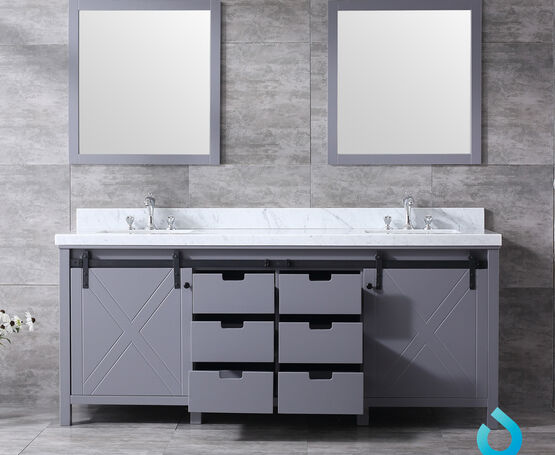 Lexora Marsyas 80" - Dark Grey Double Bathroom Vanity (Options: White Carrara Marble Top, White Square Sinks and 30" Mirrors w/ Faucets) - Lexora - Ambient Home