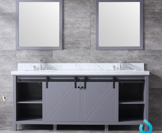 Lexora Marsyas 80" - Dark Grey Double Bathroom Vanity (Options: White Carrara Marble Top, White Square Sinks and 30" Mirrors w/ Faucets) - Lexora - Ambient Home