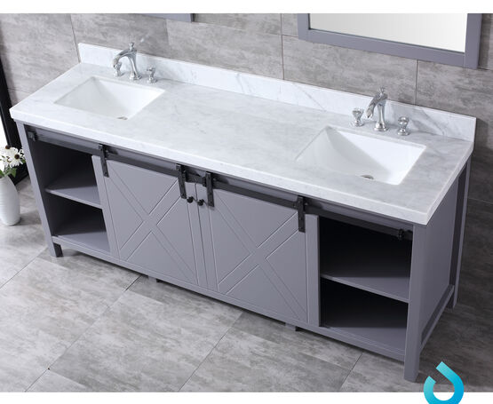 Lexora Marsyas 80" - Dark Grey Double Bathroom Vanity (Options: White Carrara Marble Top, White Square Sinks and 30" Mirrors w/ Faucets) - Lexora - Ambient Home