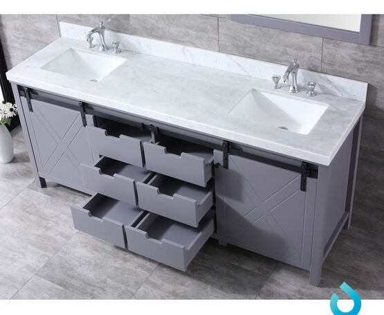 Lexora Marsyas 80" - Dark Grey Double Bathroom Vanity (Options: White Carrara Marble Top, White Square Sinks and 30" Mirrors w/ Faucets) - Lexora - Ambient Home