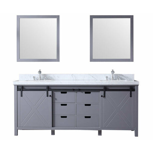 Lexora Marsyas 80" - Dark Grey Double Bathroom Vanity (Options: White Carrara Marble Top, White Square Sinks and 30" Mirrors w/ Faucets) - Lexora - Ambient Home