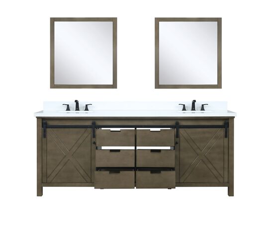Lexora Marsyas 80" - Rustic Brown Double Bathroom Vanity (Options: White Quartz Top, White Square Sinks and 30" Mirrors w/ Faucets) - Lexora - Ambient Home