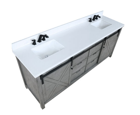 Lexora Marsyas 80" - Ash Grey Double Bathroom Vanity Ash Grey (Options: White Quartz Top, White Square Sinks and 30" Mirrors w/ Faucets) - Lexora - Ambient Home