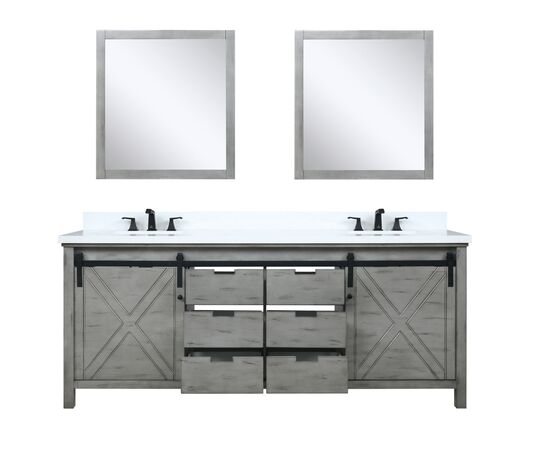 Lexora Marsyas 80" - Ash Grey Double Bathroom Vanity Ash Grey (Options: White Quartz Top, White Square Sinks and 30" Mirrors w/ Faucets) - Lexora - Ambient Home