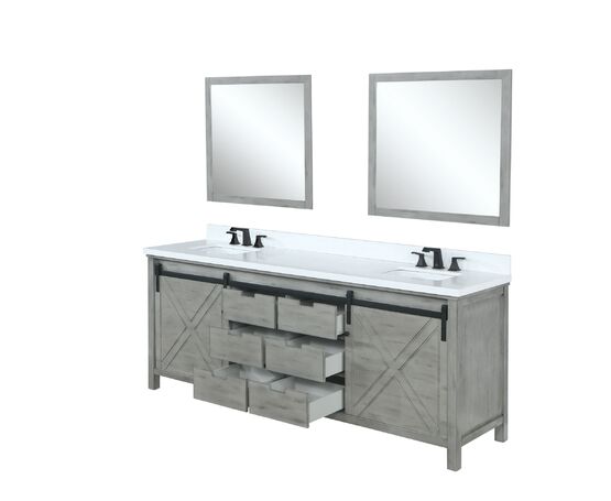 Lexora Marsyas 80" - Ash Grey Double Bathroom Vanity Ash Grey (Options: White Quartz Top, White Square Sinks and 30" Mirrors w/ Faucets) - Lexora - Ambient Home