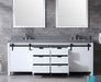 Lexora Marsyas 84" - White Double Bathroom Vanity (Options: Grey Quartz Top, White Square Sinks and 34" Mirrors w/ Faucets) - Lexora - Ambient Home