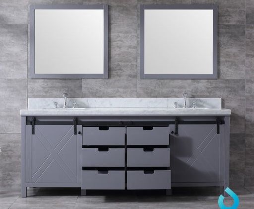 Lexora Marsyas 84" - Dark Grey Double Bathroom Vanity (Options: White Carrara Marble Top, White Square Sinks and 34" Mirrors w/ Faucets) - Lexora - Ambient Home