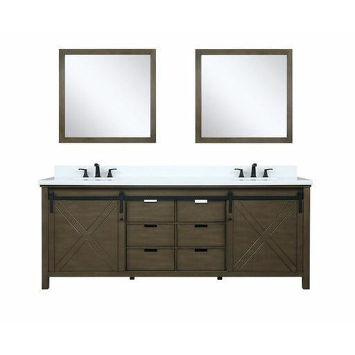 Lexora Marsyas 84" - Rustic Brown Double Bathroom Vanity (Options: White Quartz Top, White Square Sinks and 34" Mirrors w/ Faucets) - Lexora - Ambient Home