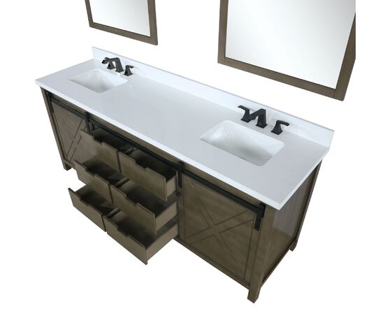 Lexora Marsyas 84" - Rustic Brown Double Bathroom Vanity (Options: White Quartz Top, White Square Sinks and 34" Mirrors w/ Faucets) - Lexora - Ambient Home