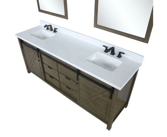 Lexora Marsyas 84" - Rustic Brown Double Bathroom Vanity (Options: White Quartz Top, White Square Sinks and 34" Mirrors w/ Faucets) - Lexora - Ambient Home