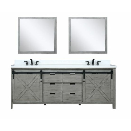 Lexora Marsyas 84" - Ash Grey Double Bathroom Vanity (Options: White Quartz Top, White Square Sinks and 34" Mirrors w/ Faucets) - Lexora - Ambient Home