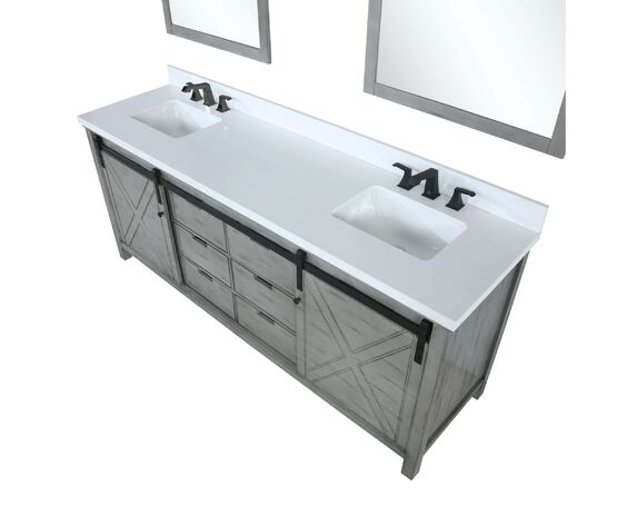 Lexora Marsyas 84" - Ash Grey Double Bathroom Vanity (Options: White Quartz Top, White Square Sinks and 34" Mirrors w/ Faucets) - Lexora - Ambient Home