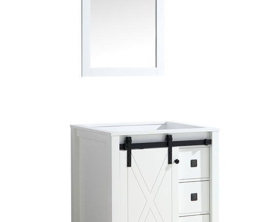 Lexora Marsyas Veluti 30" - White Single Bathroom Vanity (Options: Grey Quartz Top, White Square Sink and 28" Mirror w/ Faucet) - Lexora - Ambient Home