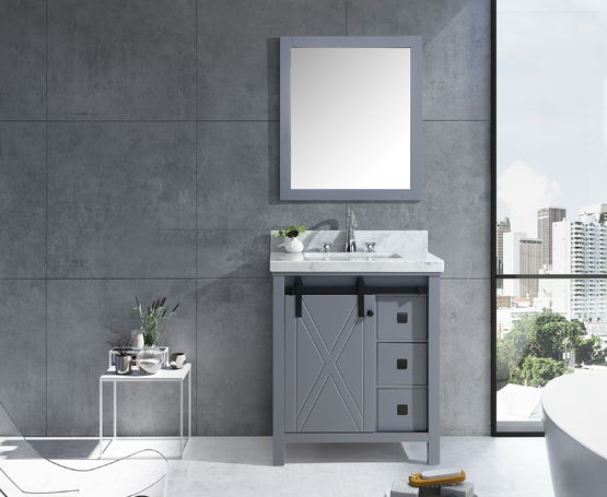 Lexora Marsyas Veluti 30" - Dark Grey Single Bathroom Vanity (Options: White Carrara Marble Top, White Square Sink and 28" Mirror w/ Faucet) - Lexora - Ambient Home