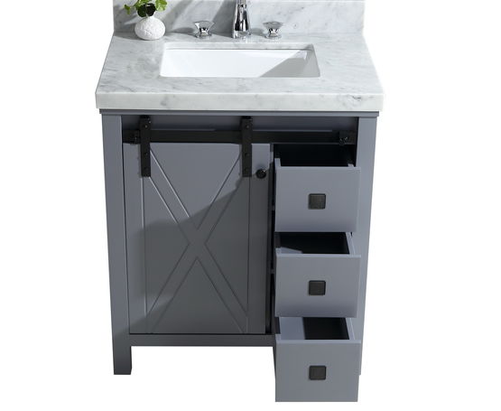 Lexora Marsyas Veluti 30" - Dark Grey Single Bathroom Vanity (Options: White Carrara Marble Top, White Square Sink and 28" Mirror w/ Faucet) - Lexora - Ambient Home