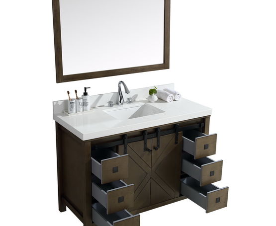 Lexora Marsyas Veluti 48" - Rustic Brown Single Bathroom Vanity (Options: White Quartz Top, White Square Sink and 44" Mirror w/ Faucet) - Lexora - Ambient Home