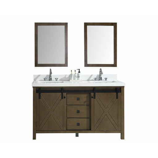 Lexora Marsyas Veluti 60" - Rustic Brown Double Bathroom Vanity (Options: White Quartz Top, White Square Sinks and 24" Mirrors w/ Faucets) - Lexora - Ambient Home