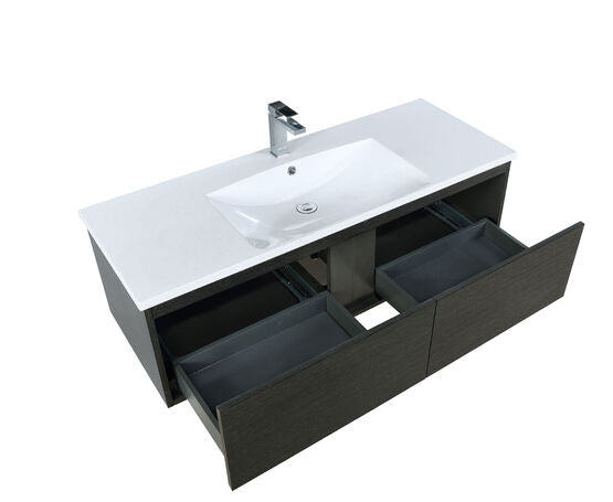 Lexora Sant 48" Iron Charcoal Bathroom Vanity, Acrylic Composite Top with Integrated Sink, and Labaro Brushed Nickel Faucet Set - Lexora - Ambient Home