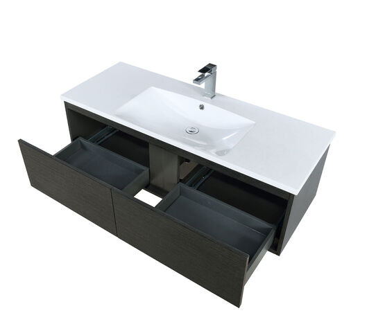 Lexora Sant 48" Iron Charcoal Bathroom Vanity, Acrylic Composite Top with Integrated Sink, and Labaro Brushed Nickel Faucet Set - Lexora - Ambient Home