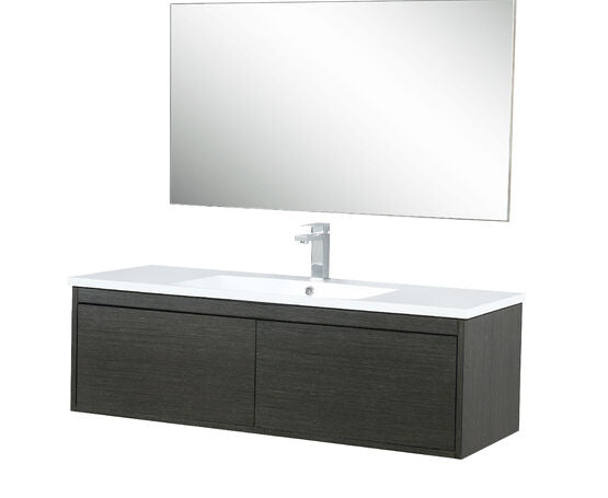 Lexora Sant 48" Iron Charcoal Bathroom Vanity, Acrylic Composite Top with Integrated Sink, Labaro Brushed Nickel Faucet Set, and 43" Frameless Mirror - Lexora - Ambient Home